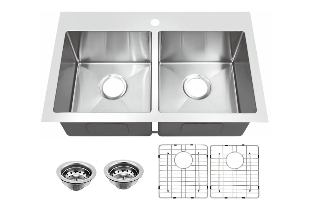 Dual Mount Kitchen Sink & Accessory Set: Double Bowl, 18Ga, CUPC and UPC Certified