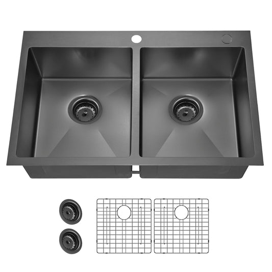 Dual Mount Kitchen Sink & Accessory Set: Double Bowl, 18Ga, CUPC and UPC Certified